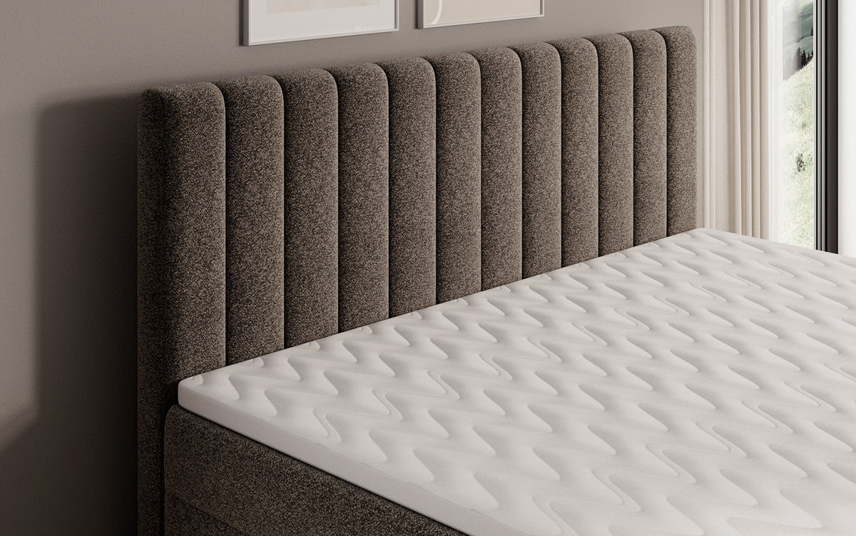 Chelsea box spring bed in textured fabric with storage space