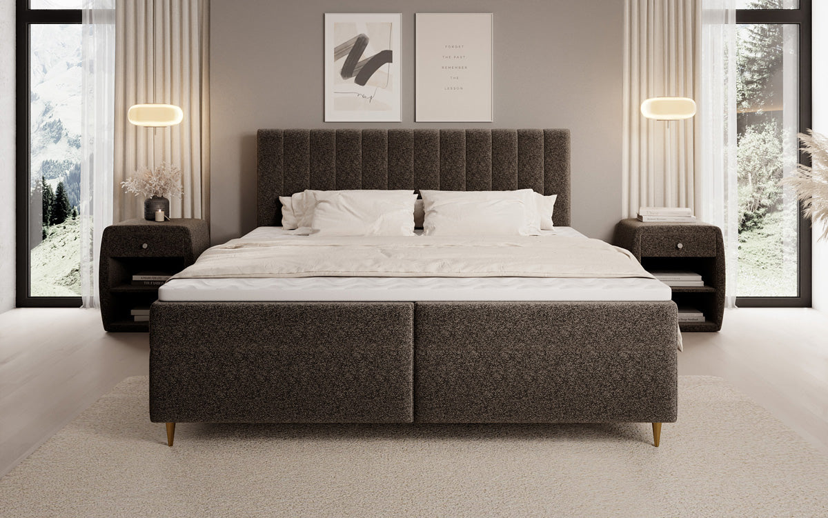 Chelsea box spring bed in textured fabric with storage space