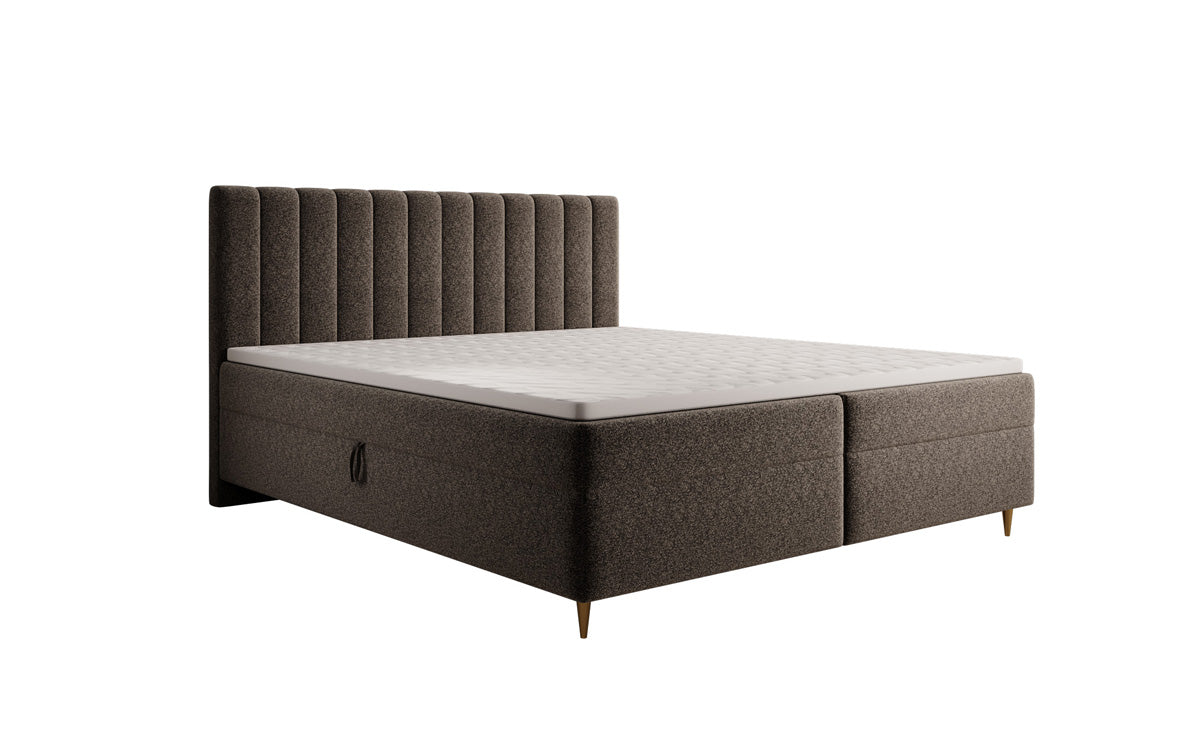 Chelsea box spring bed in textured fabric with storage space