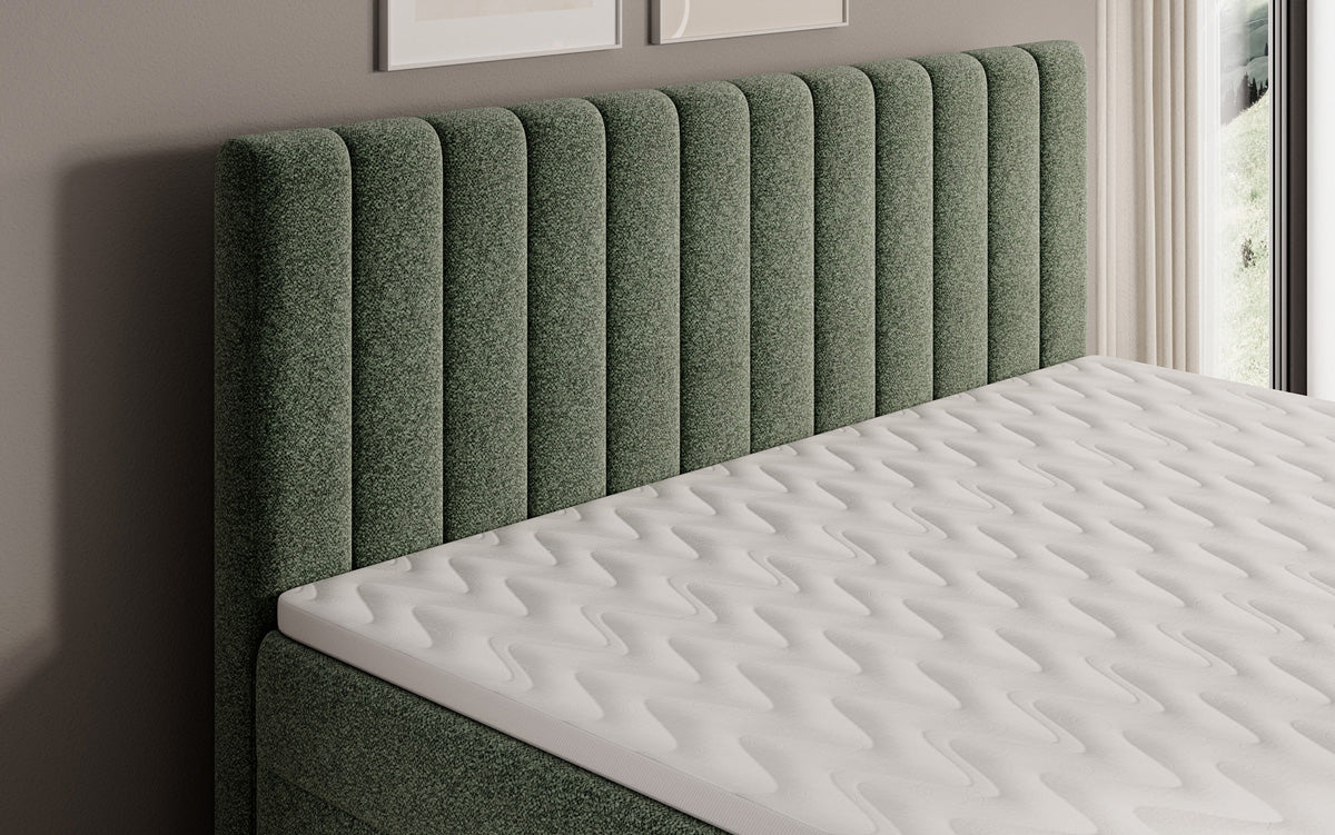 Chelsea box spring bed in textured fabric with storage space
