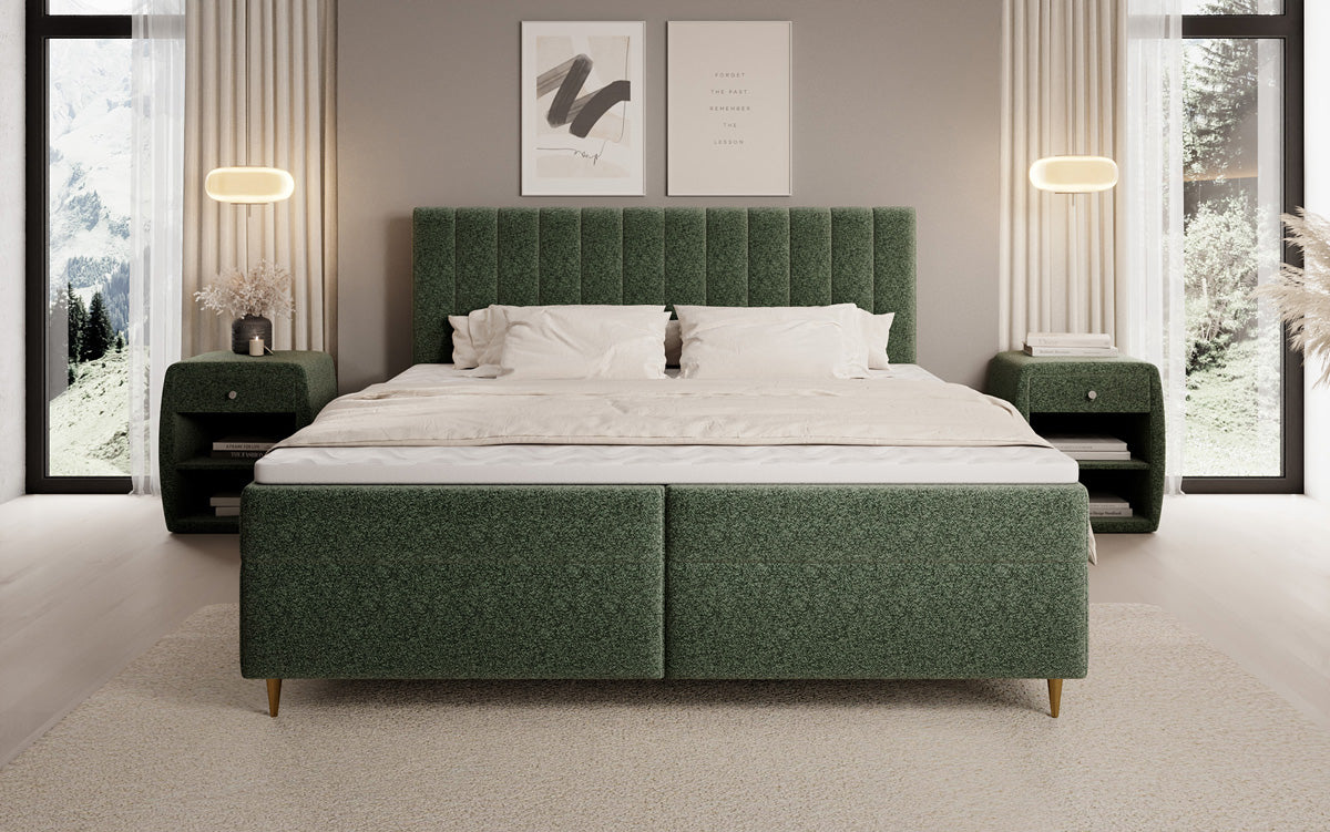 Chelsea box spring bed in textured fabric with storage space