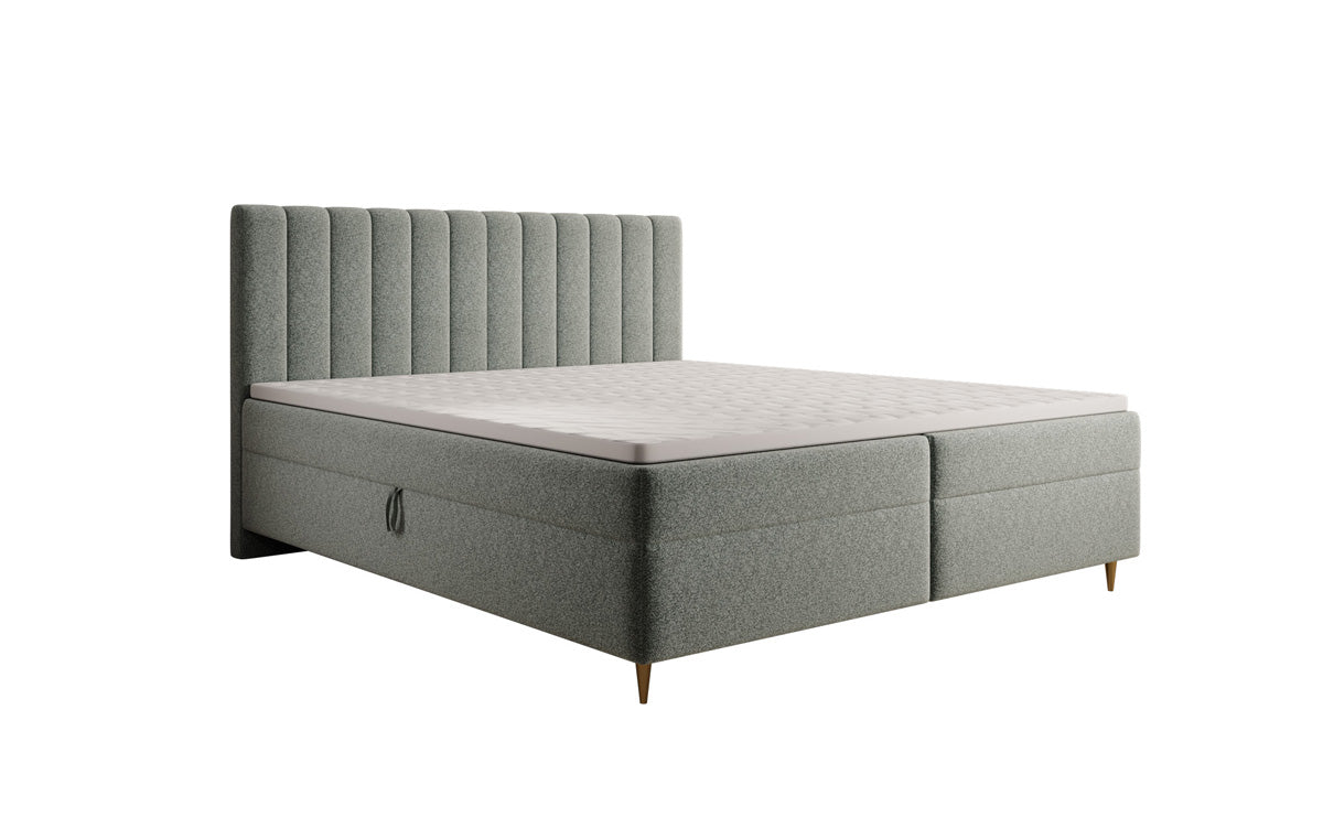 Chelsea box spring bed in textured fabric with storage space