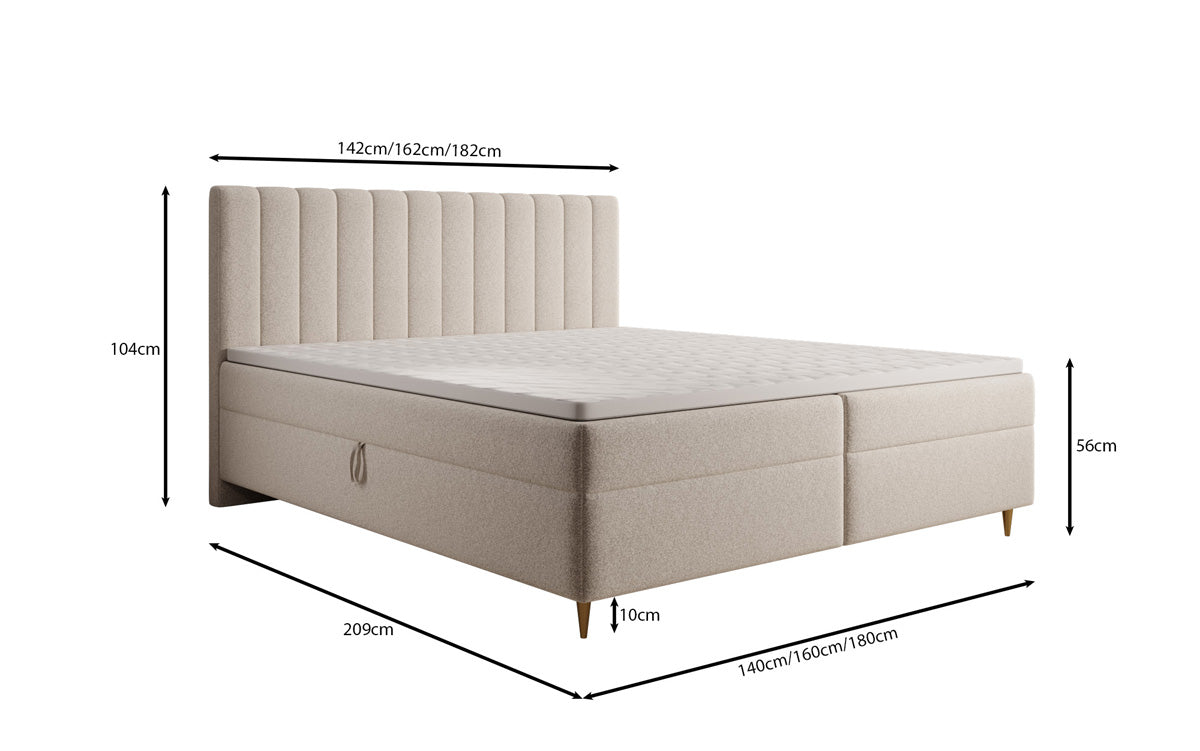 Chelsea box spring bed in textured fabric with storage space