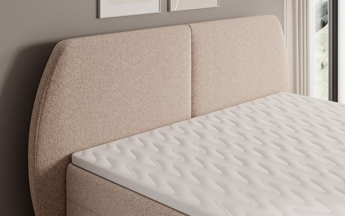 Box spring bed Nara in textured fabric with storage space