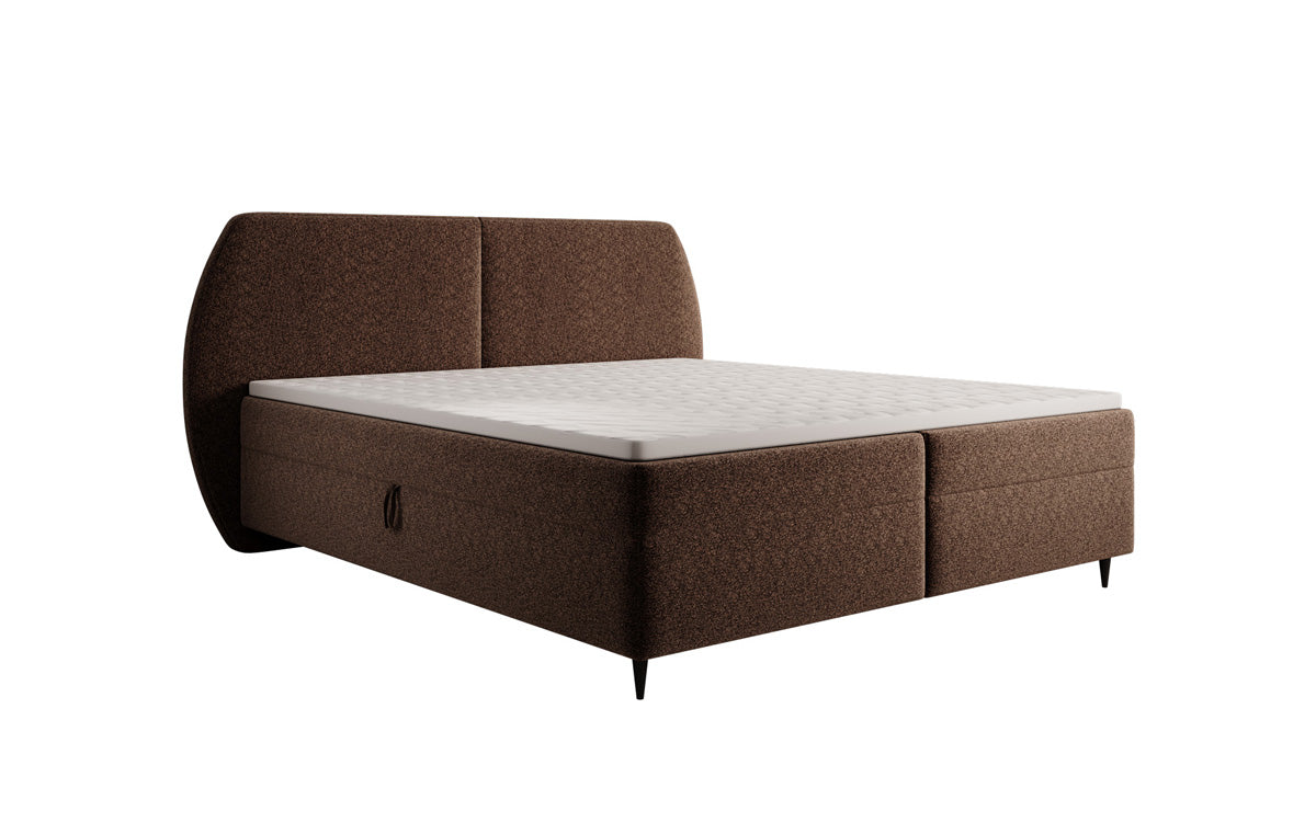 Box spring bed Nara in textured fabric with storage space