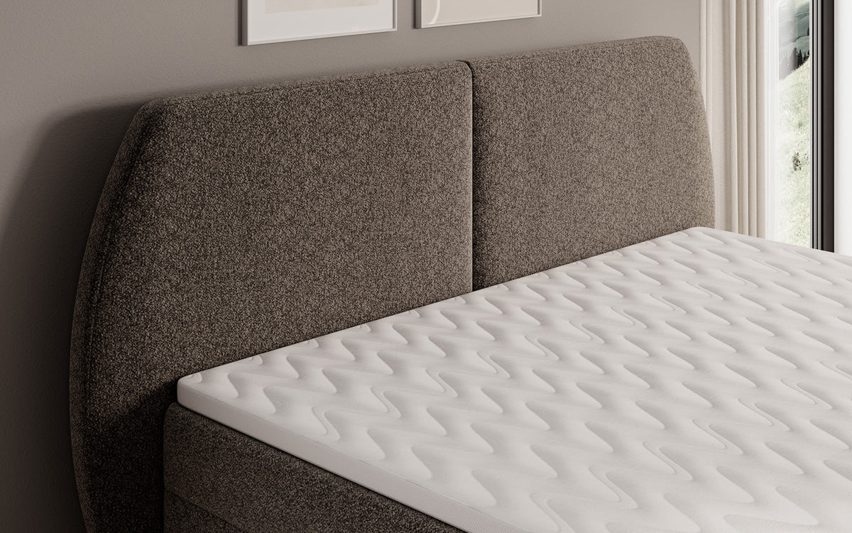 Box spring bed Nara in textured fabric with storage space
