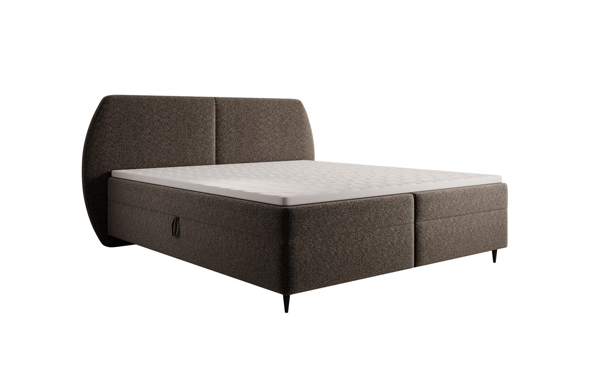 Box spring bed Nara in textured fabric with storage space