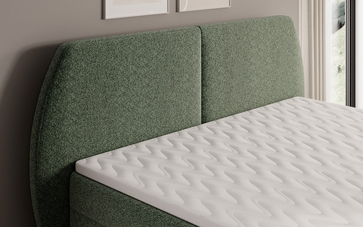 Box spring bed Nara in textured fabric with storage space
