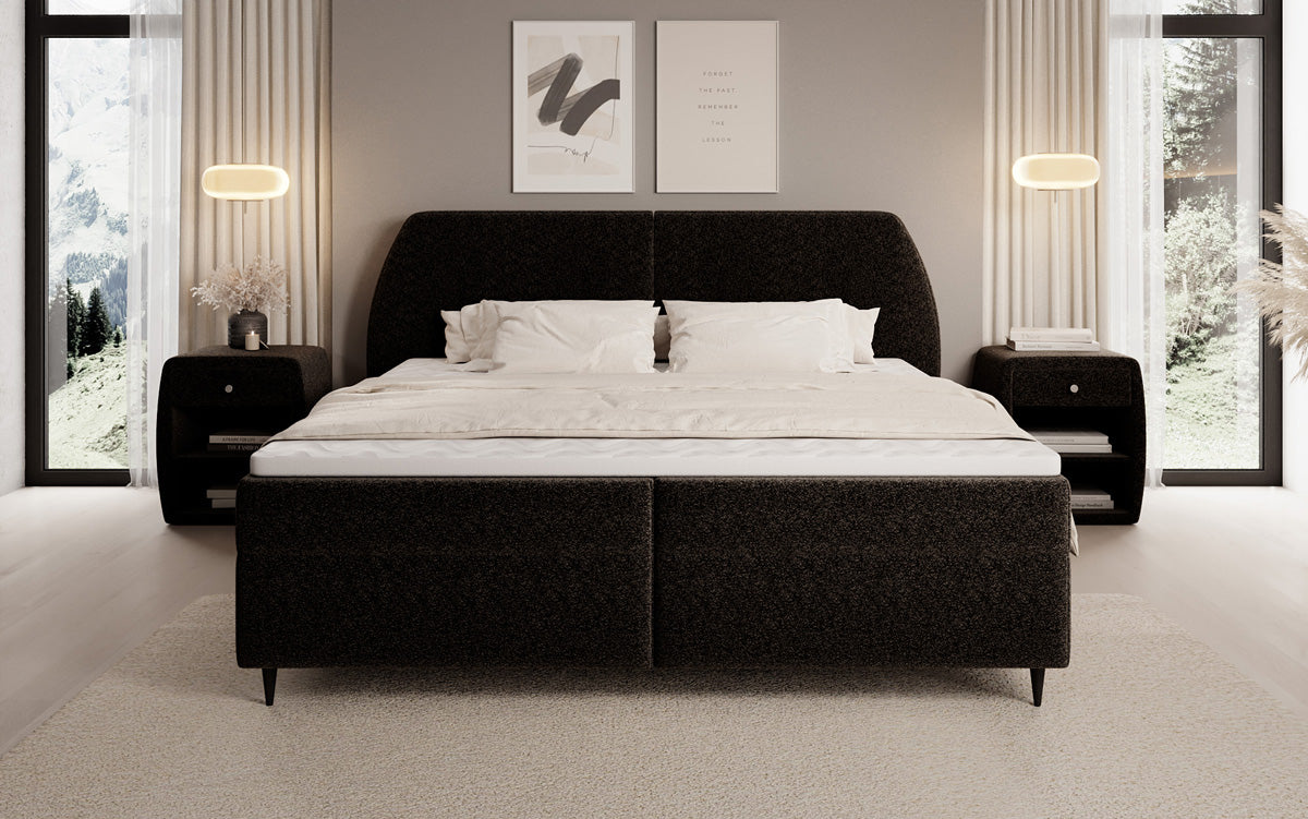 Box spring bed Nara in textured fabric with storage space