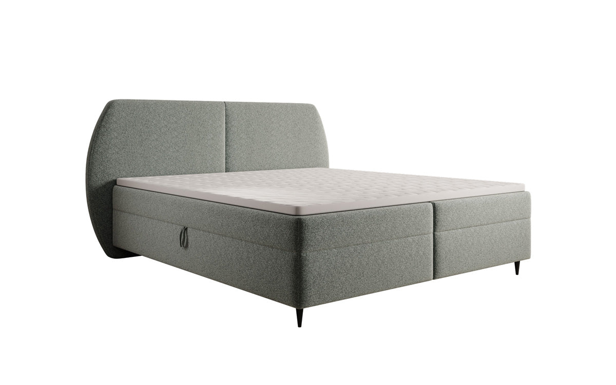 Box spring bed Nara in textured fabric with storage space