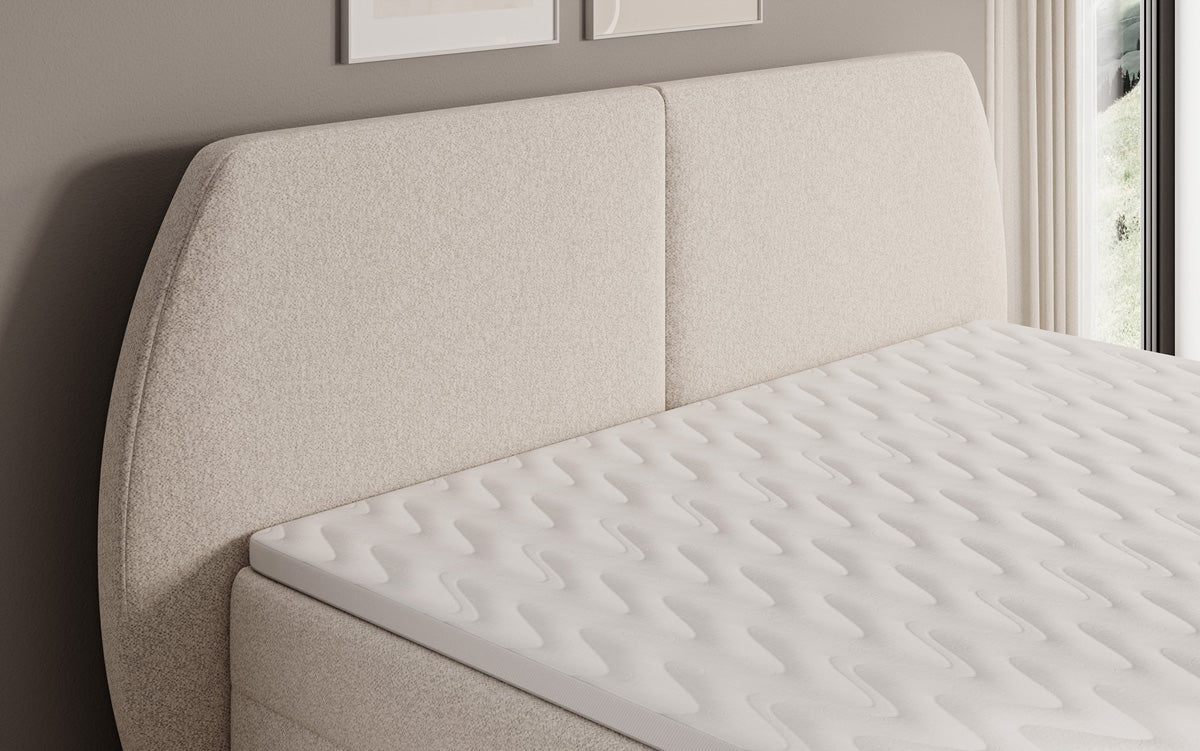 Box spring bed Nara in textured fabric with storage space