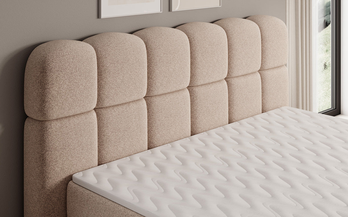 Box spring bed Tilde in textured fabric with storage space