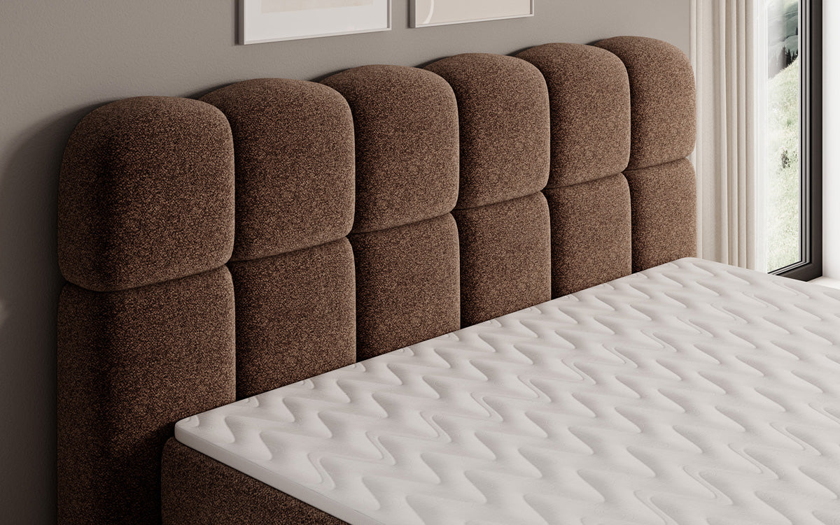 Box spring bed Tilde in textured fabric with storage space