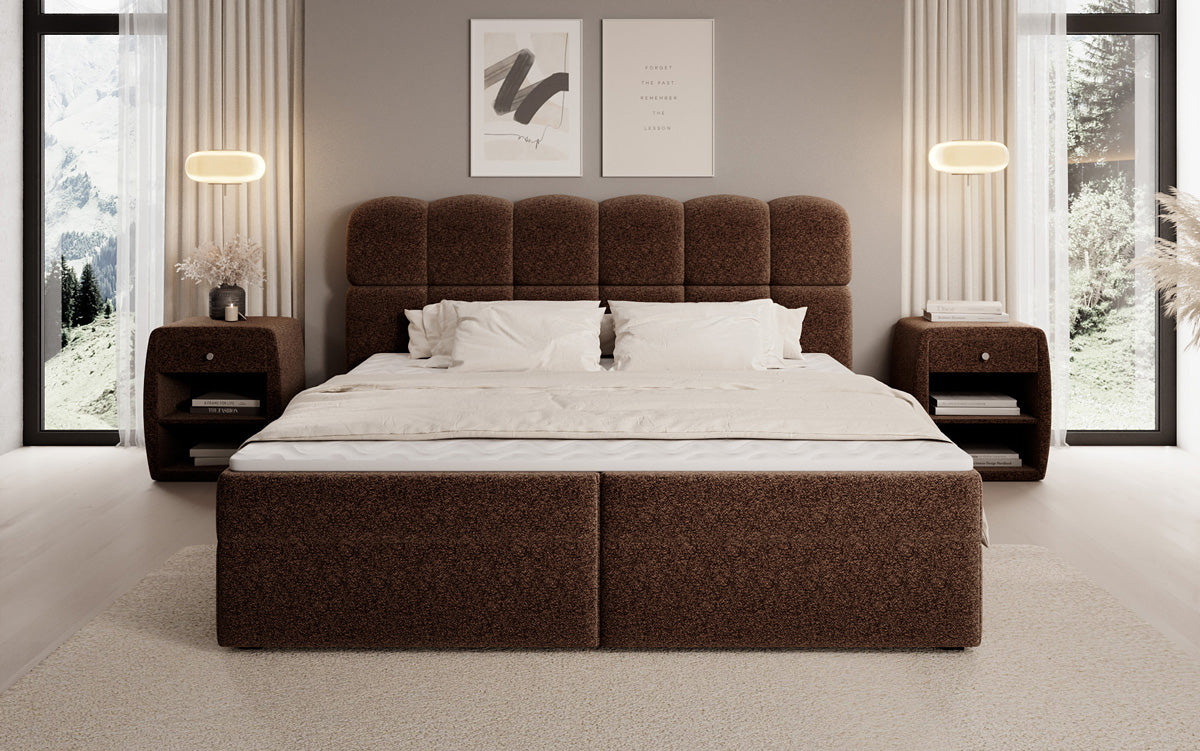 Box spring bed Tilde in textured fabric with storage space