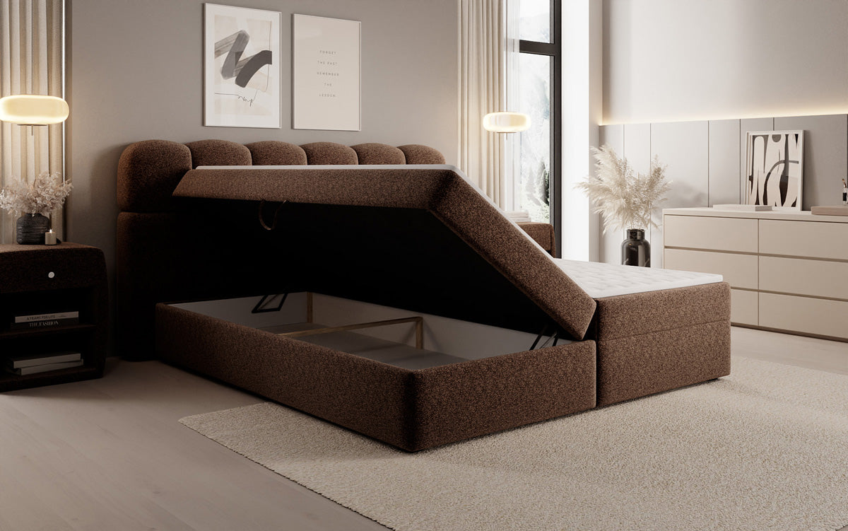 Box spring bed Tilde in textured fabric with storage space