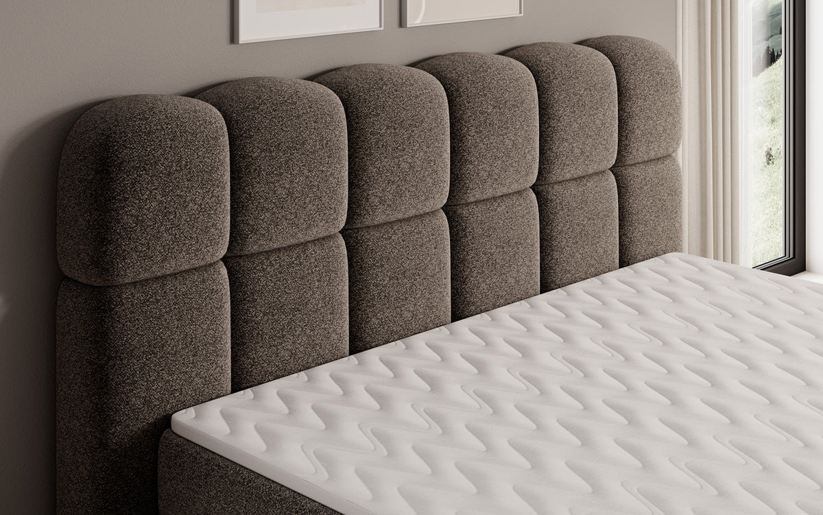 Box spring bed Tilde in textured fabric with storage space