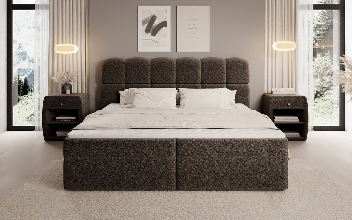 Box spring bed Tilde in textured fabric with storage space