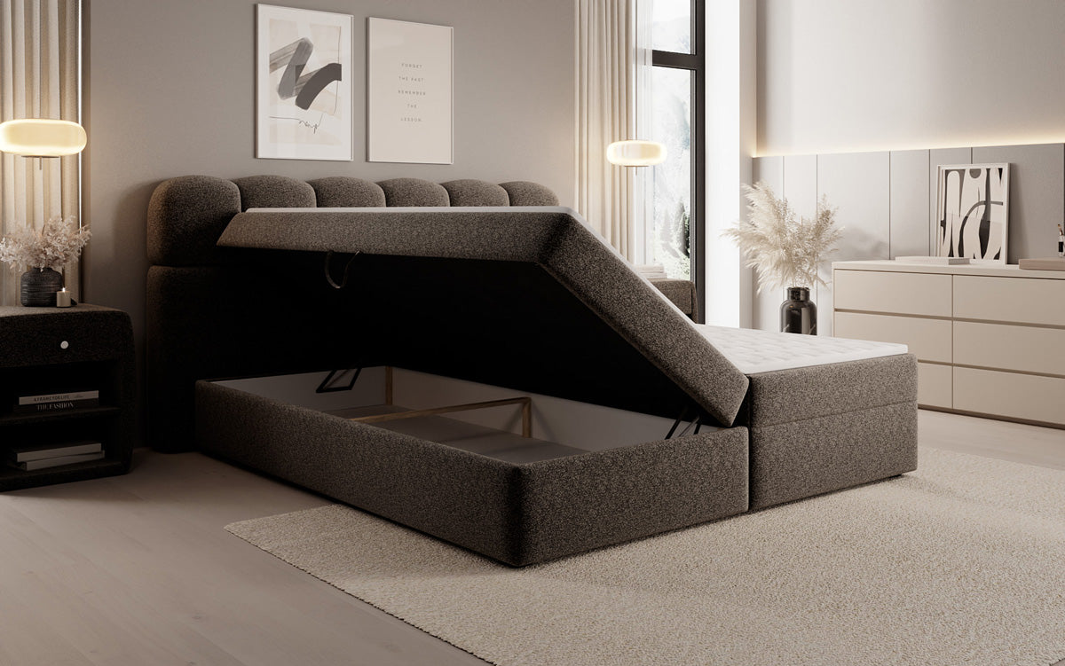 Box spring bed Tilde in textured fabric with storage space