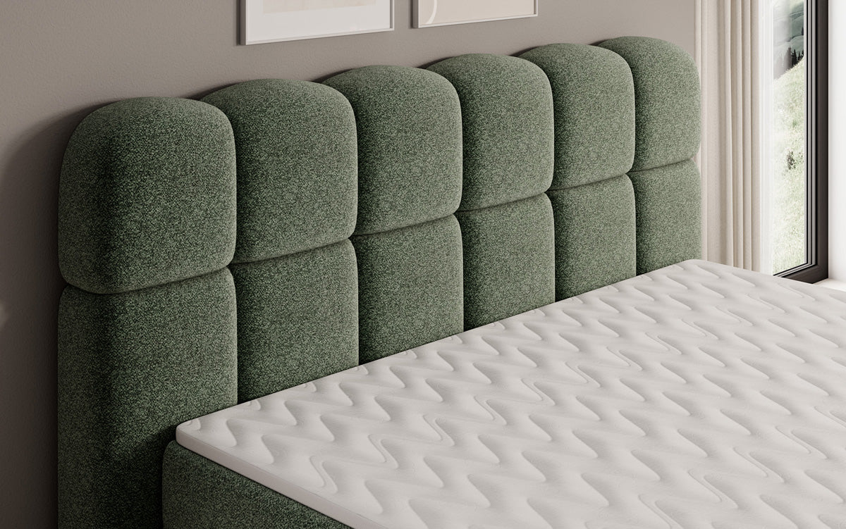 Box spring bed Tilde in textured fabric with storage space