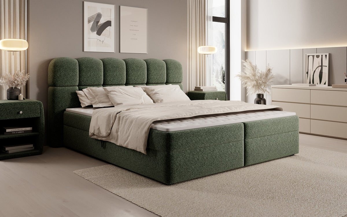 Box spring bed Tilde in textured fabric with storage space