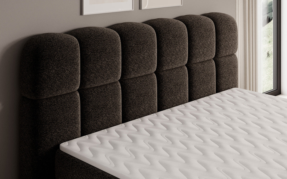 Box spring bed Tilde in textured fabric with storage space