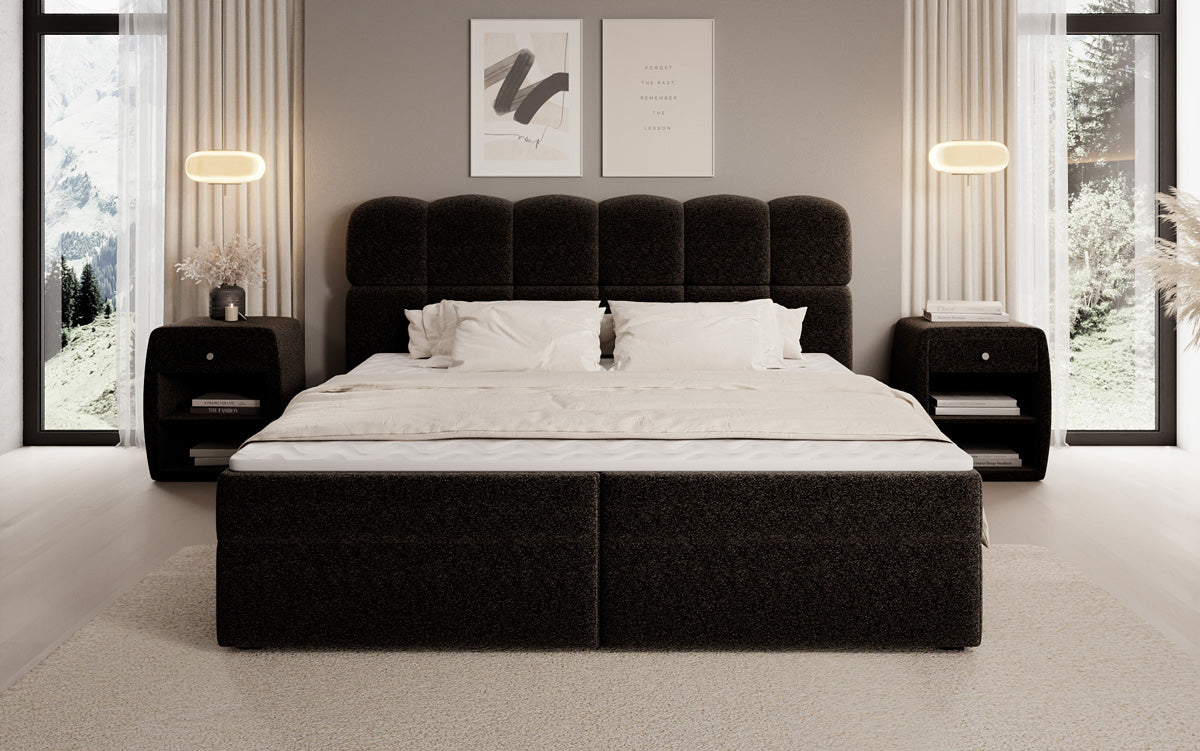 Box spring bed Tilde in textured fabric with storage space