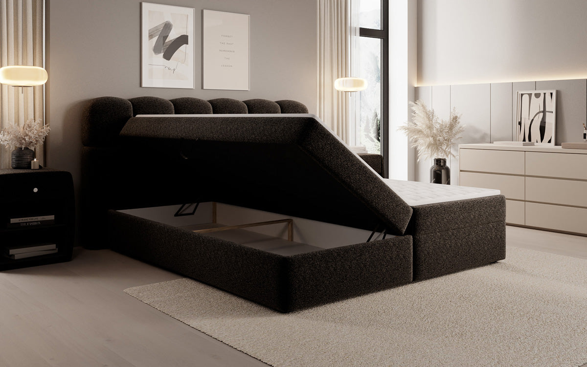 Box spring bed Tilde in textured fabric with storage space