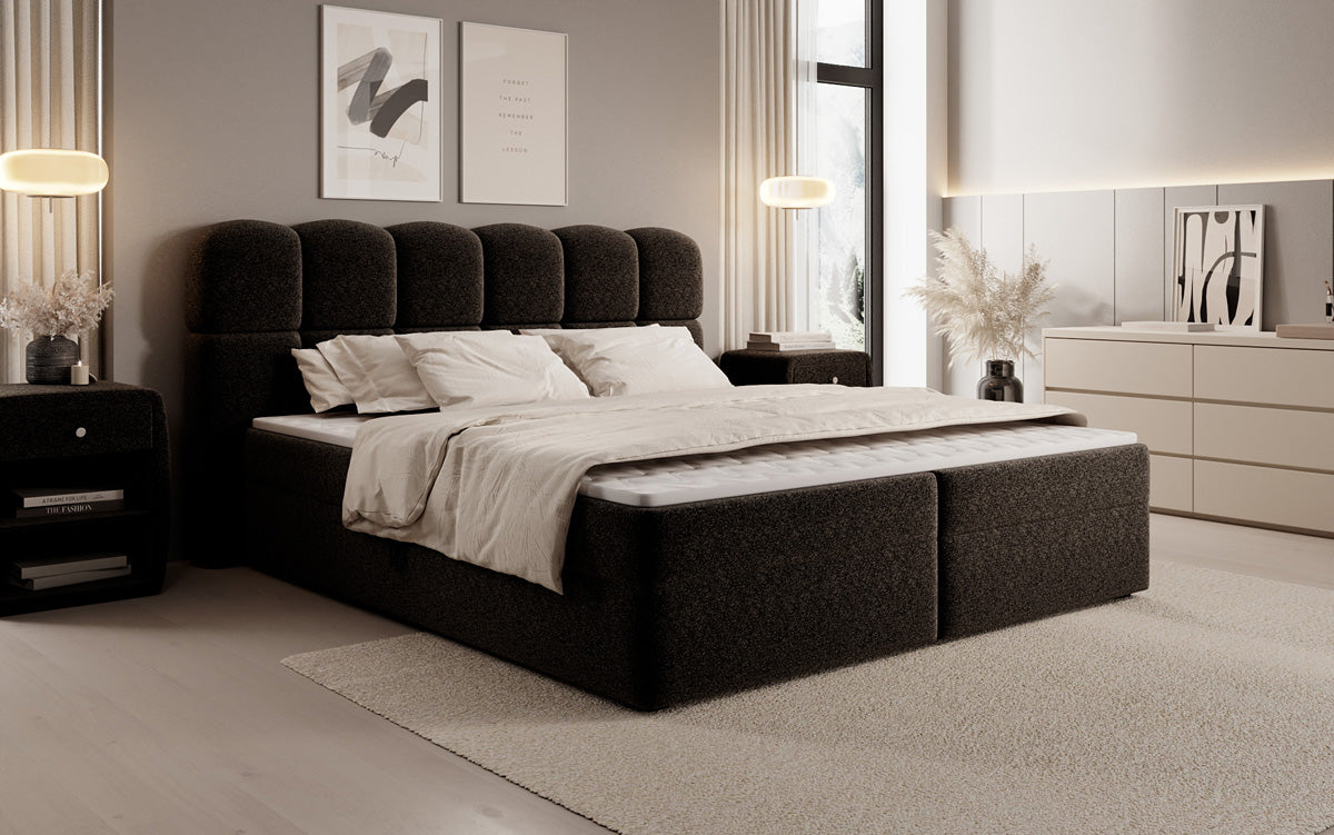 Box spring bed Tilde in textured fabric with storage space