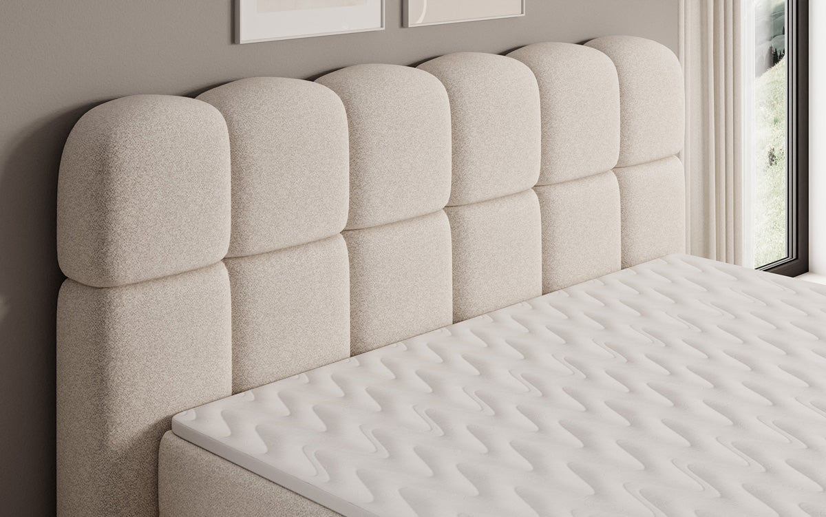 Box spring bed Tilde in textured fabric with storage space