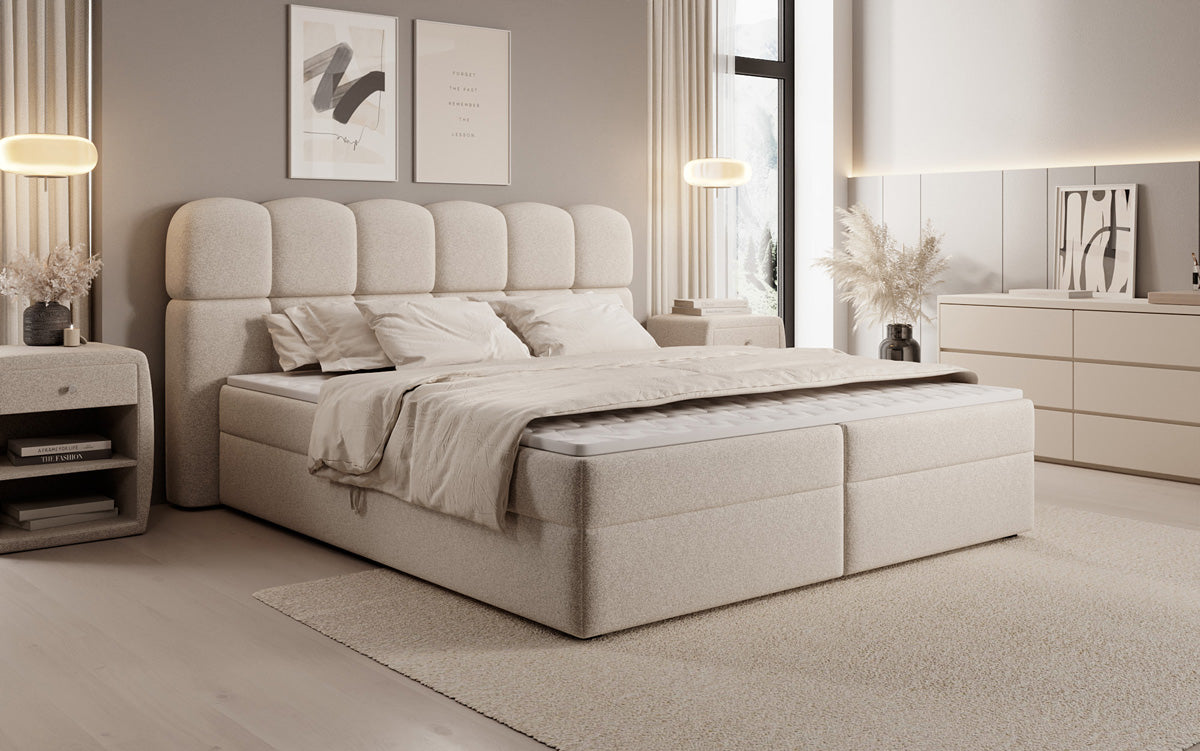Box spring bed Tilde in textured fabric with storage space