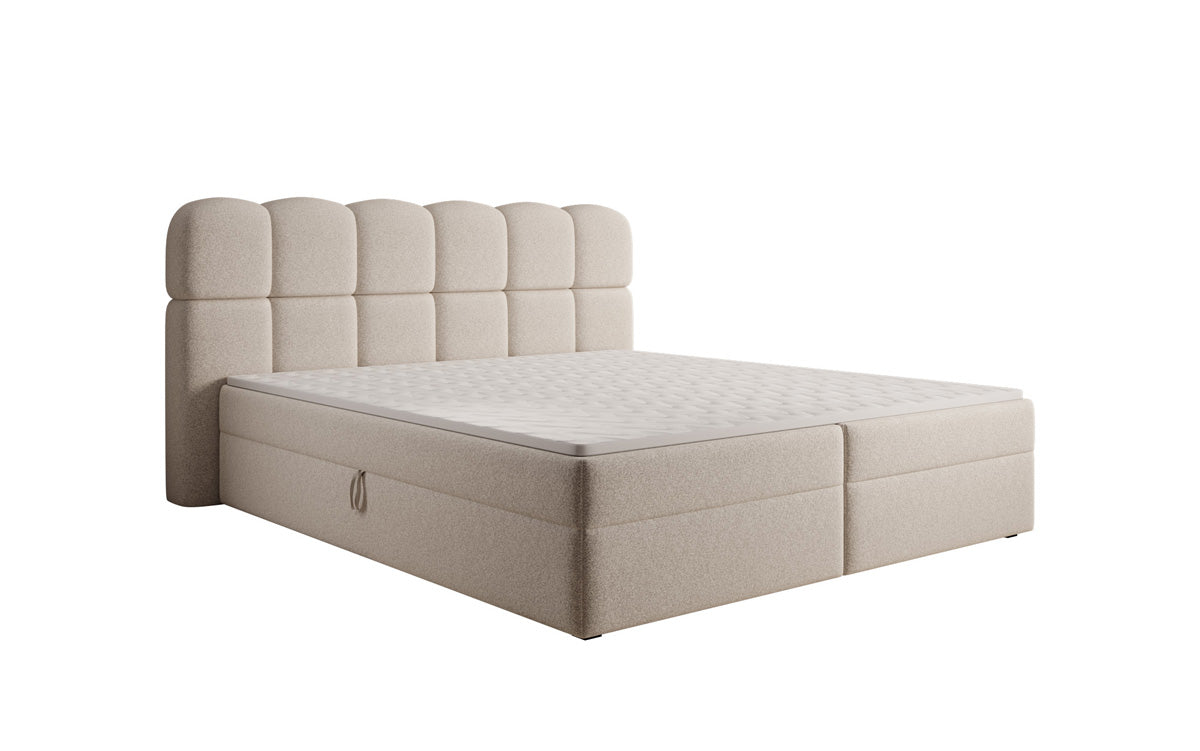 Box spring bed Tilde in textured fabric with storage space
