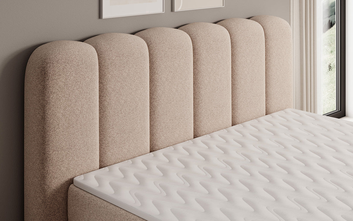 Box spring bed Bologna in textured fabric with storage space