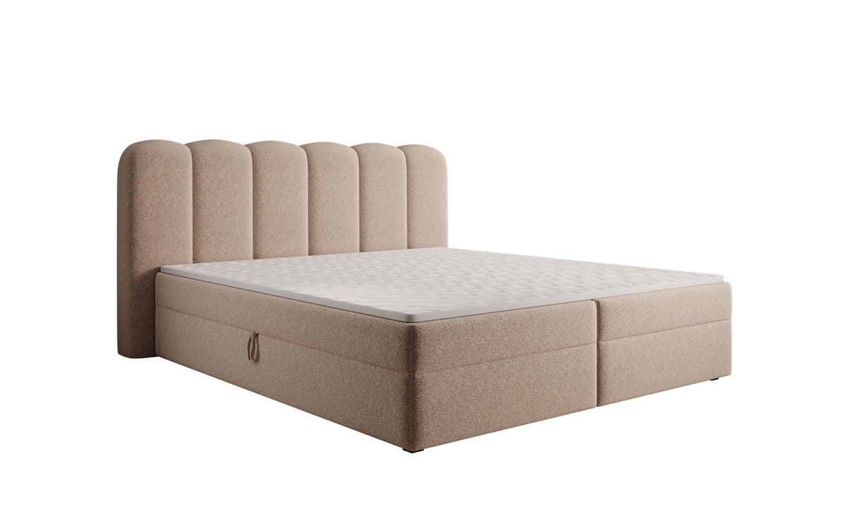 Box spring bed Bologna in textured fabric with storage space