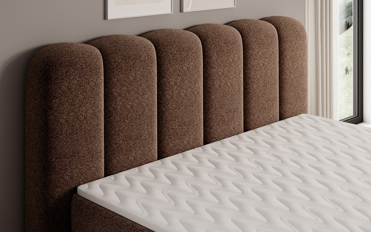 Box spring bed Bologna in textured fabric with storage space