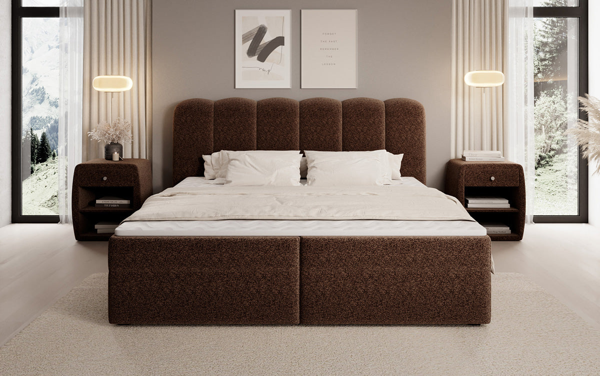 Box spring bed Bologna in textured fabric with storage space