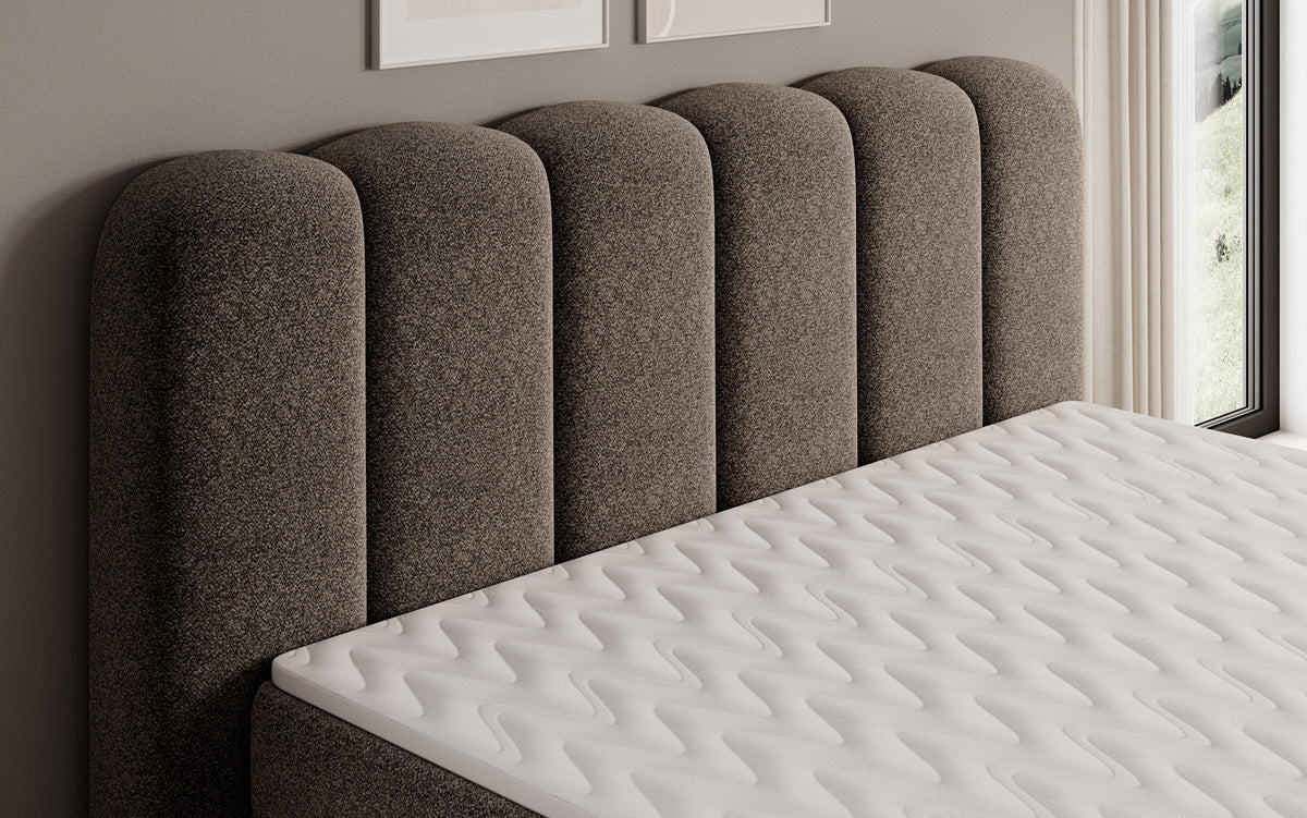 Box spring bed Bologna in textured fabric with storage space
