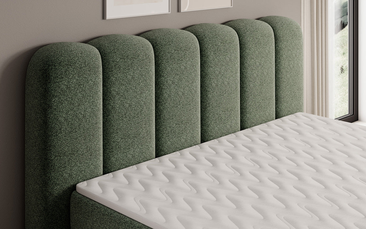 Box spring bed Bologna in textured fabric with storage space