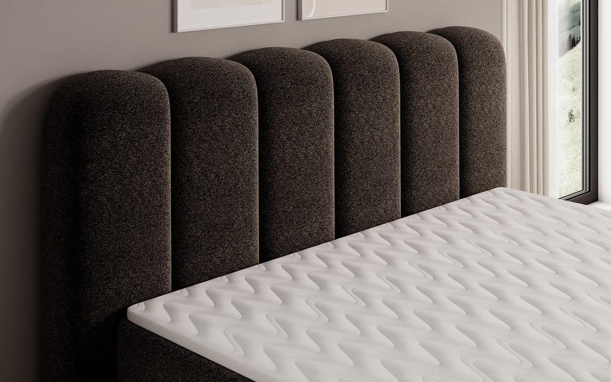 Box spring bed Bologna in textured fabric with storage space