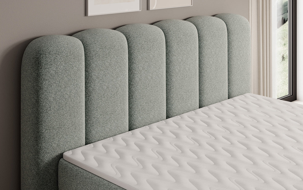 Box spring bed Bologna in textured fabric with storage space