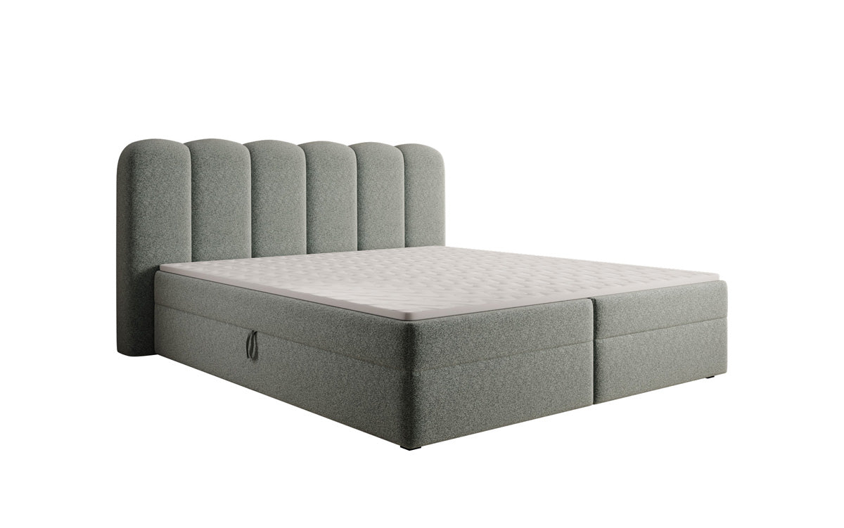 Box spring bed Bologna in textured fabric with storage space