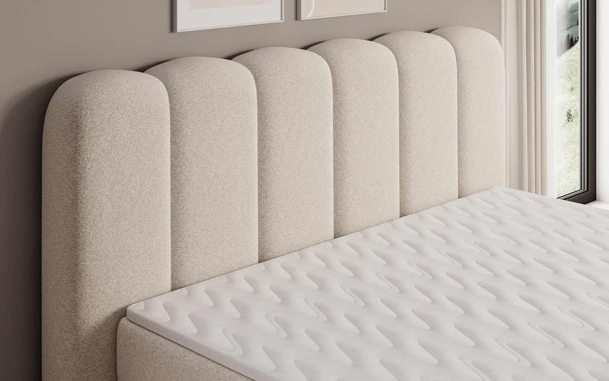 Box spring bed Bologna in textured fabric with storage space
