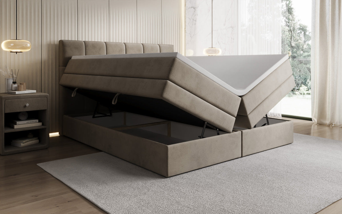 Windsor box spring bed with storage in velvet