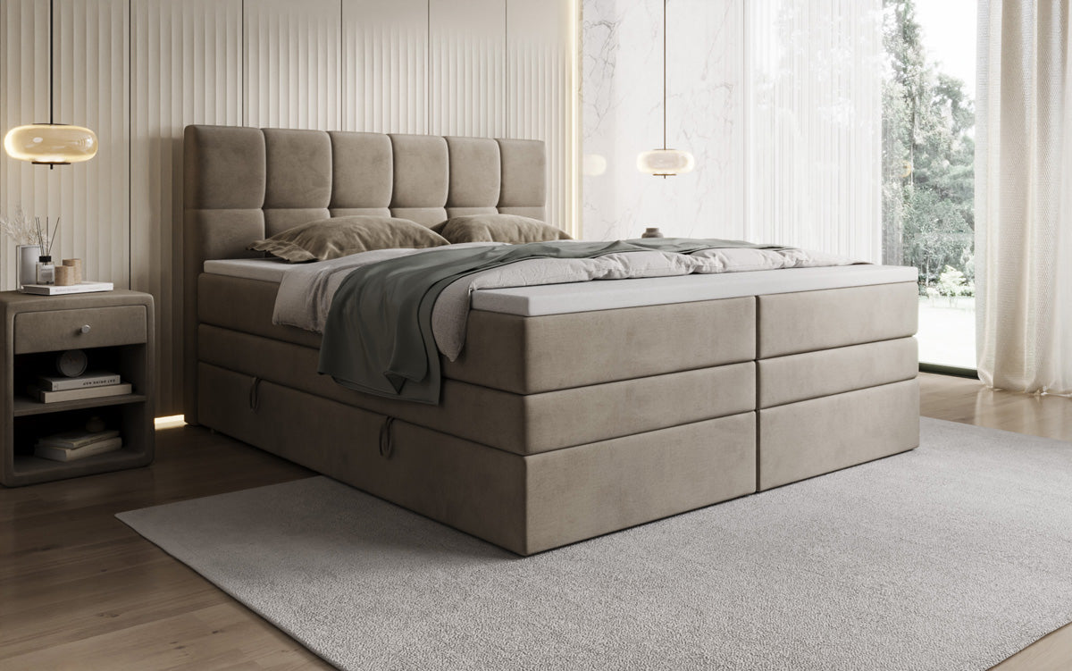 Windsor box spring bed with storage in velvet