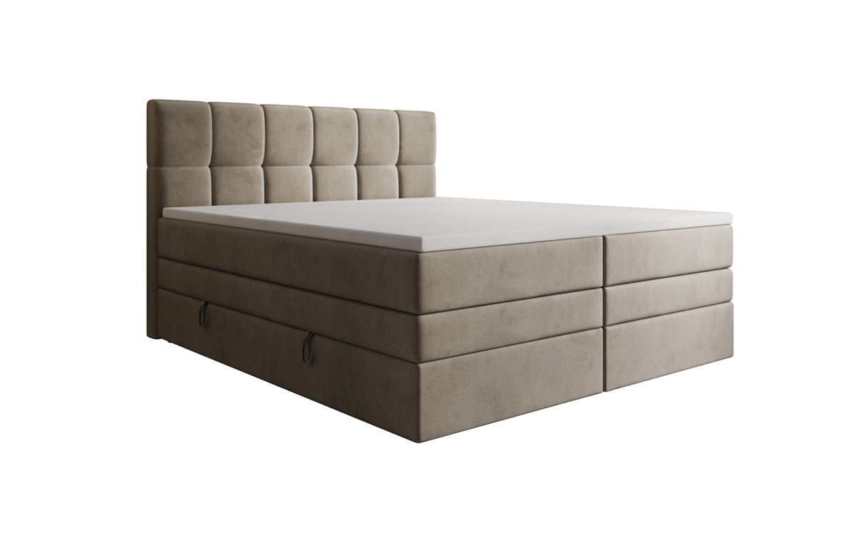 Windsor box spring bed with storage in velvet