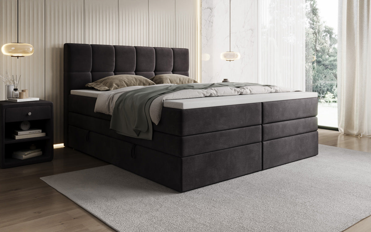 Windsor box spring bed with storage in velvet