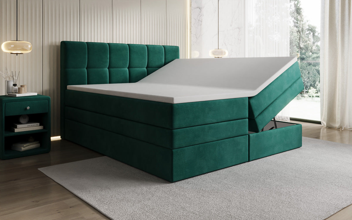 Windsor box spring bed with storage in velvet