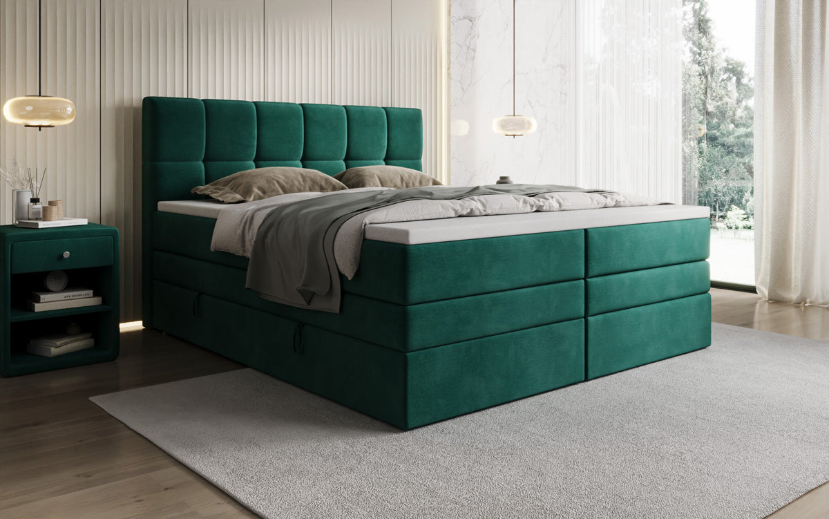 Windsor box spring bed with storage in velvet