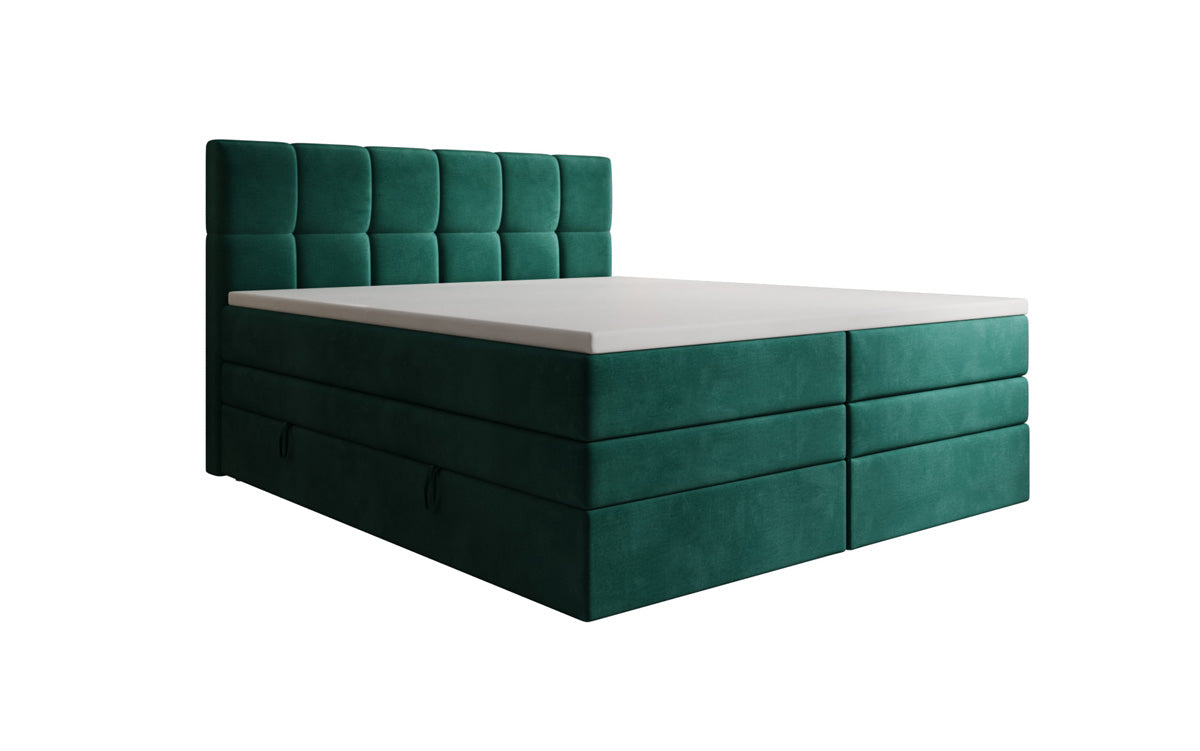 Windsor box spring bed with storage in velvet