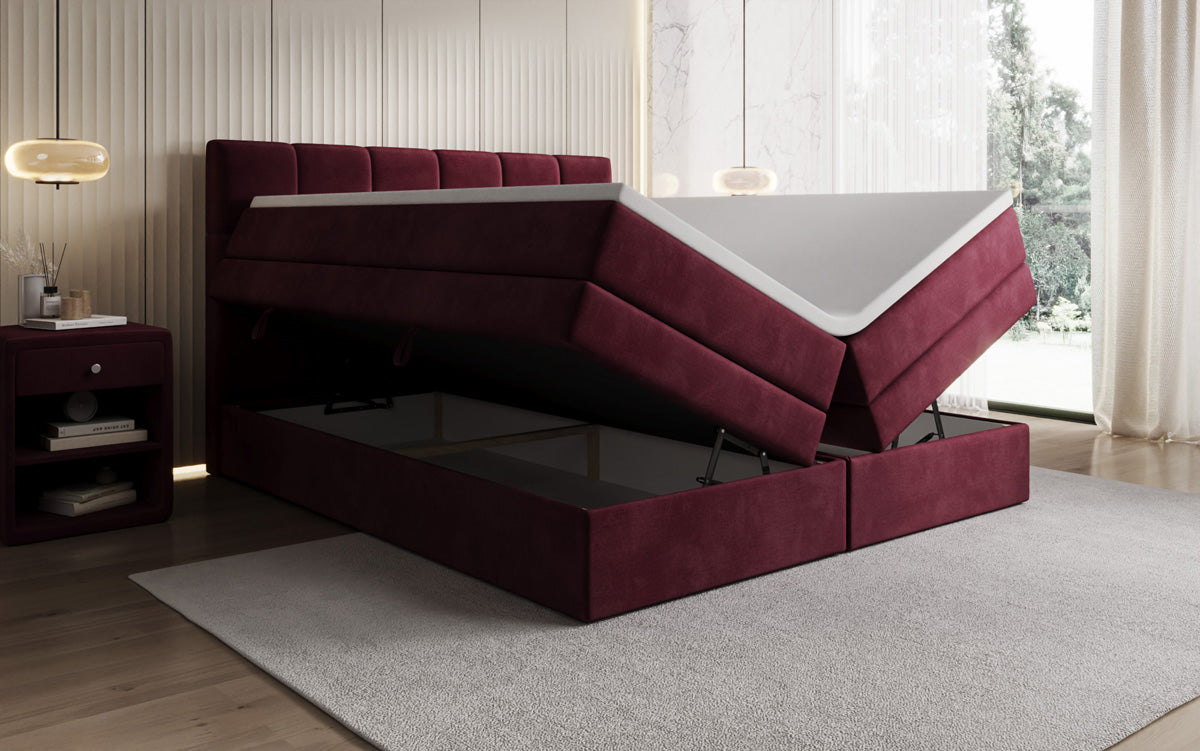 Windsor box spring bed with storage in velvet