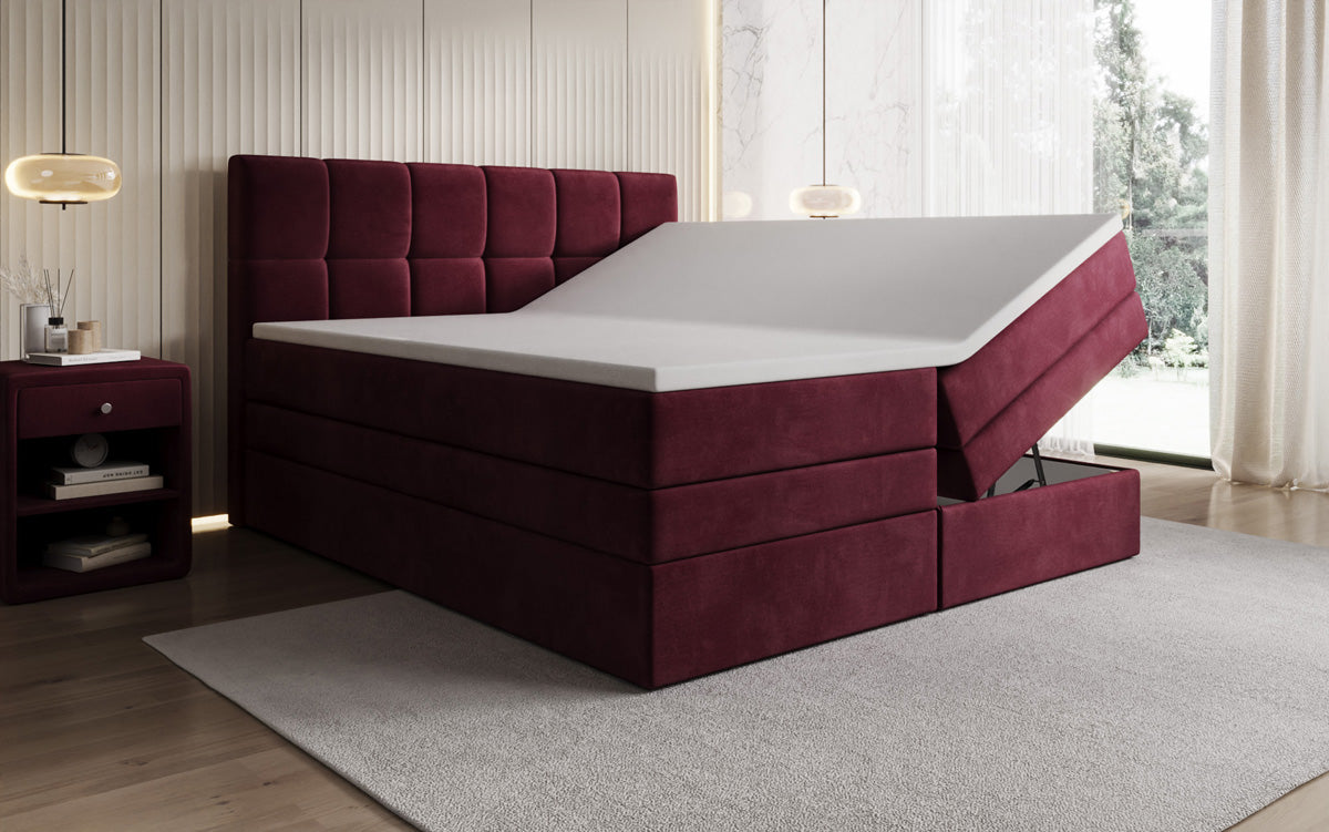 Windsor box spring bed with storage in velvet